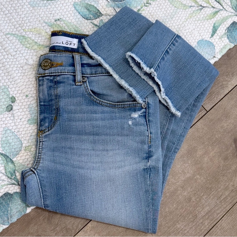 New LOFT Modern Skinny Raw Hem Cropped Light Blue Jeans Size 25/0 Petite Women's